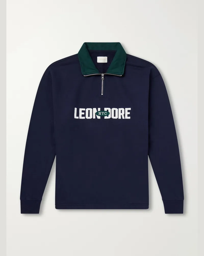 Aimé Leon Dore Logo-Appliquéd Cotton Half-Zip Sweatshirt Blue