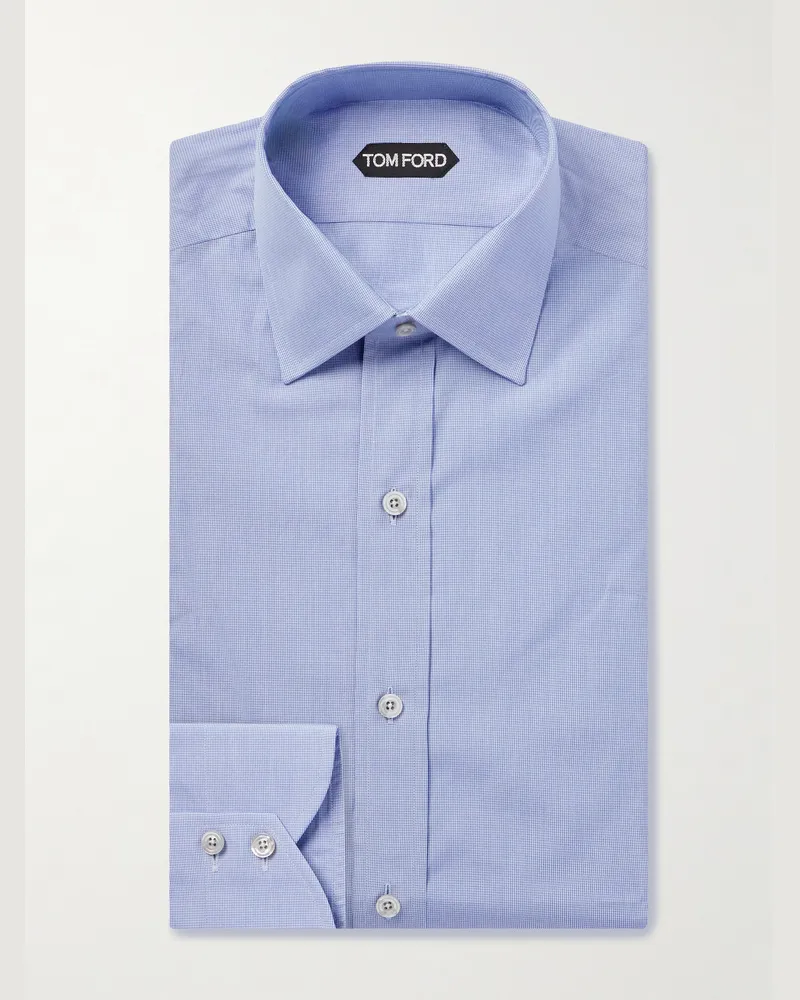 Tom Ford Schmal geschnittenes Hemd aus kariertem Baumwoll-Dobby mit Cutaway-Kragen Blau