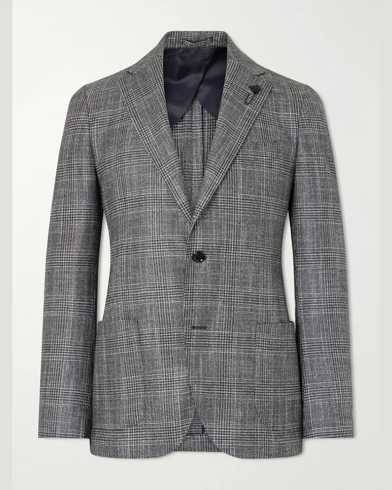 LARDINI Prince Of Wales Checked Wool, Silk and Cashmere-Blend Blazer Gray