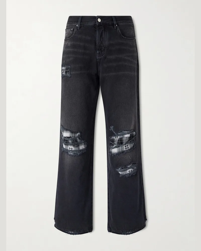 Amiri Distressed Wide-Leg Jeans Black