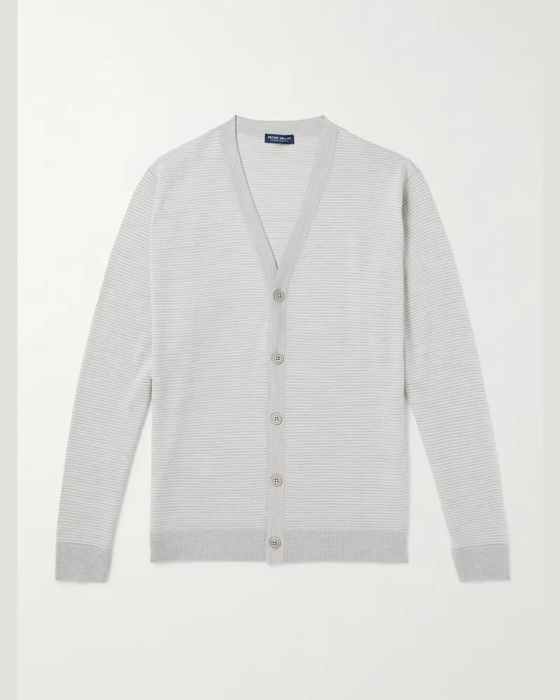 Peter Millar Cane gestreifter Cardigan aus Wolle Grau