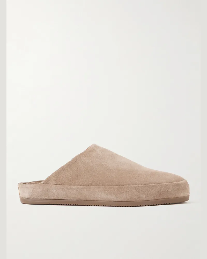 MULO Slippers aus Veloursleder mit Shearling-Futter Braun