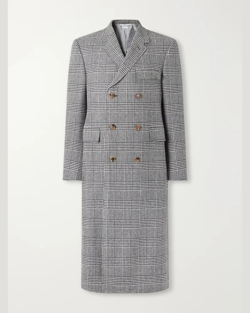 Thom Browne Prince of Wales Checked Woven Wool Coat Gray