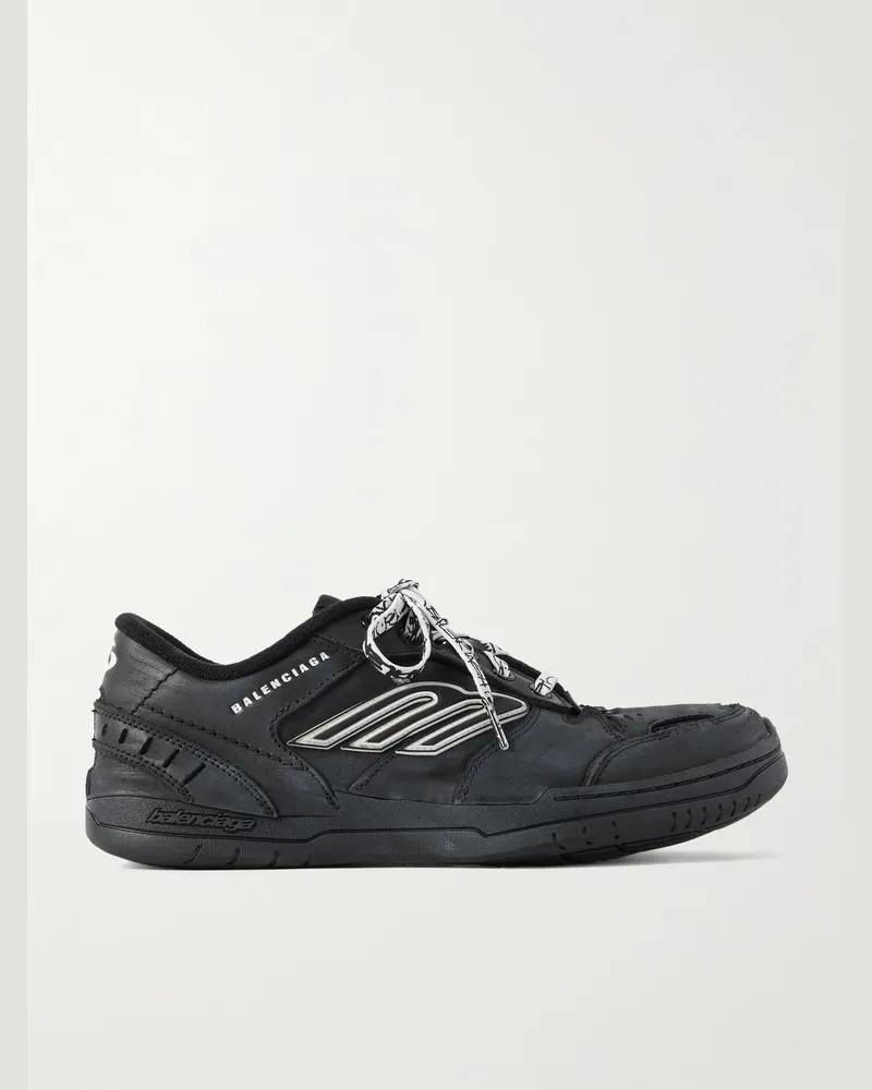 Balenciaga Hamptons Sneakers aus Leder mit Logoapplikation in Distressed-Optik Schwarz