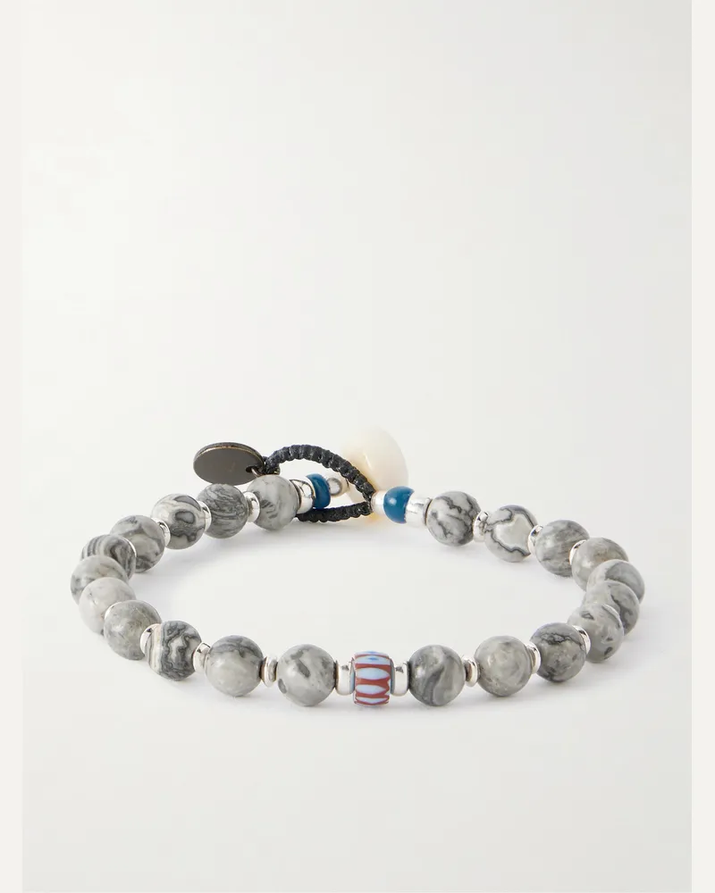 Mikia Armband mit Zierperlen aus Sterlingsilber, Jaspissen und Muscheln Grau