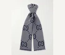 Schal aus Jacquard aus einer Woll-Seidenmischung mit Fransen und Logomuster