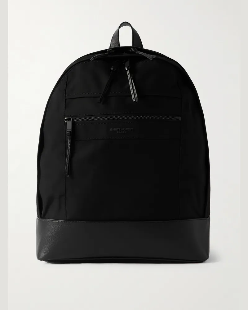 Saint Laurent City Leather-Trimmed Recycled-Canvas Backpack Black