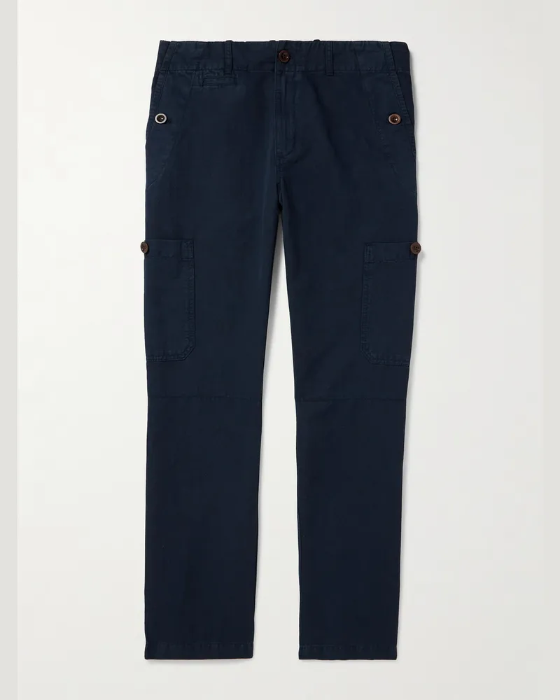 MR P. Samuel Straight-Leg Garment-Dyed Cotton and Linen-Blend Twill Cargo Trousers Blue