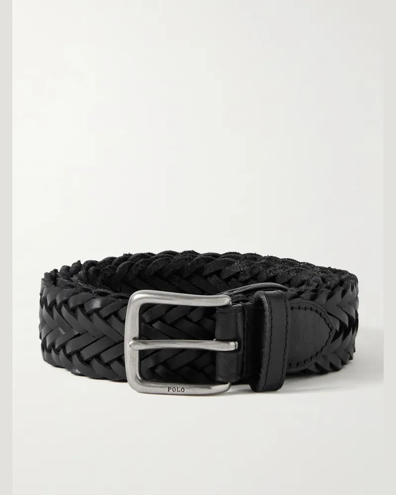Ralph Lauren Geflochtener Gürtel aus Leder, 3 cm Schwarz