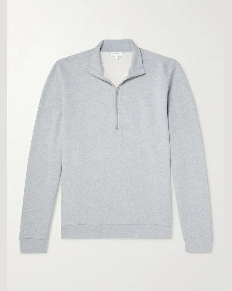 Sunspel Cotton-Jersey Half-Zip Sweatshirt Gray