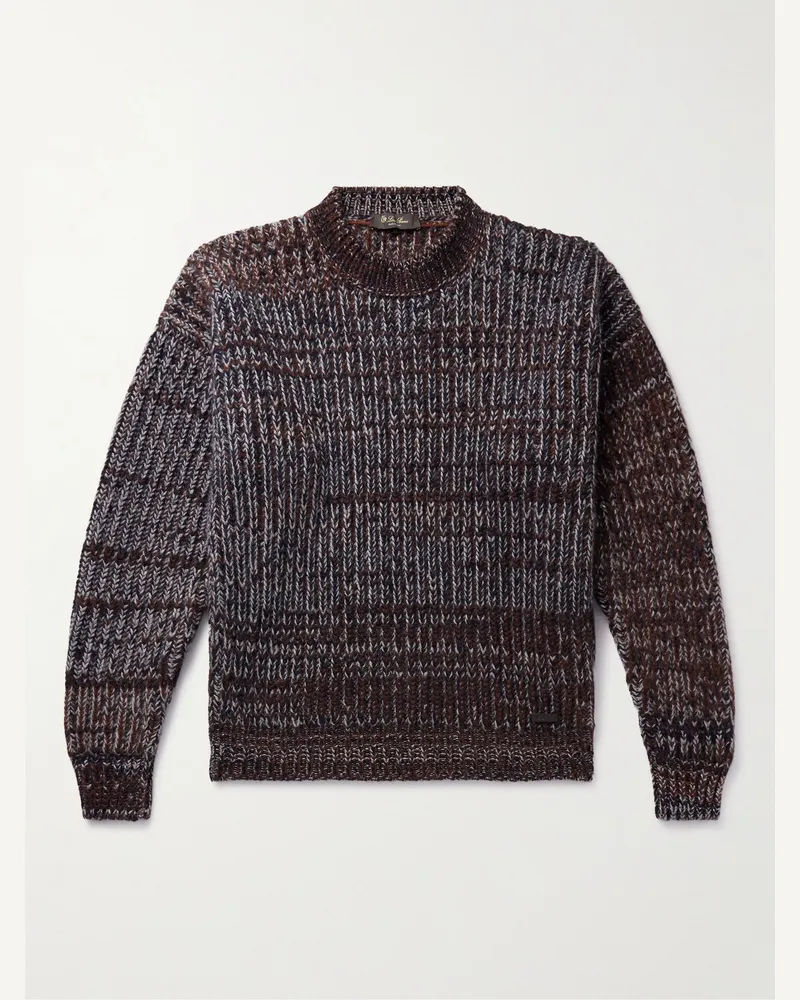 Loro Piana Pullover aus einer Kaschmir-Mohairmischung in Rippstrick Blau