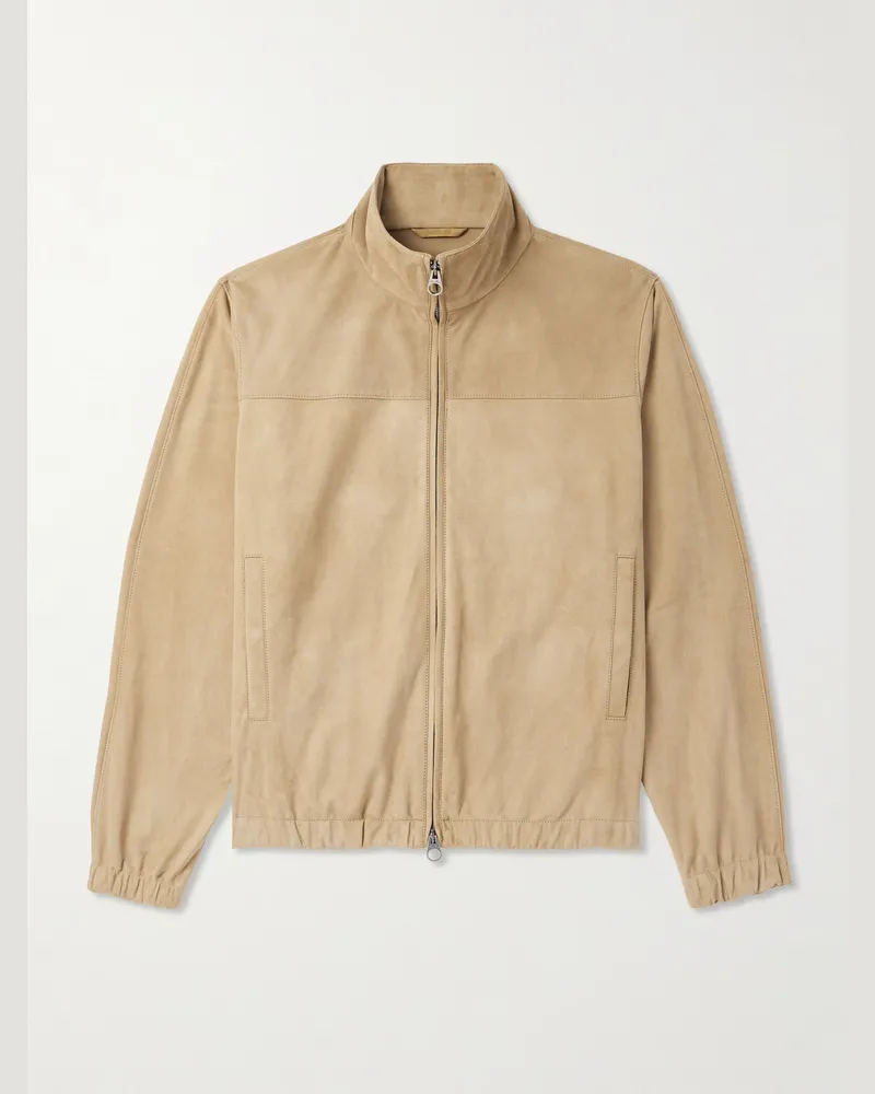 Loro Piana Suede Zip-Up Bomber Jacket Brown