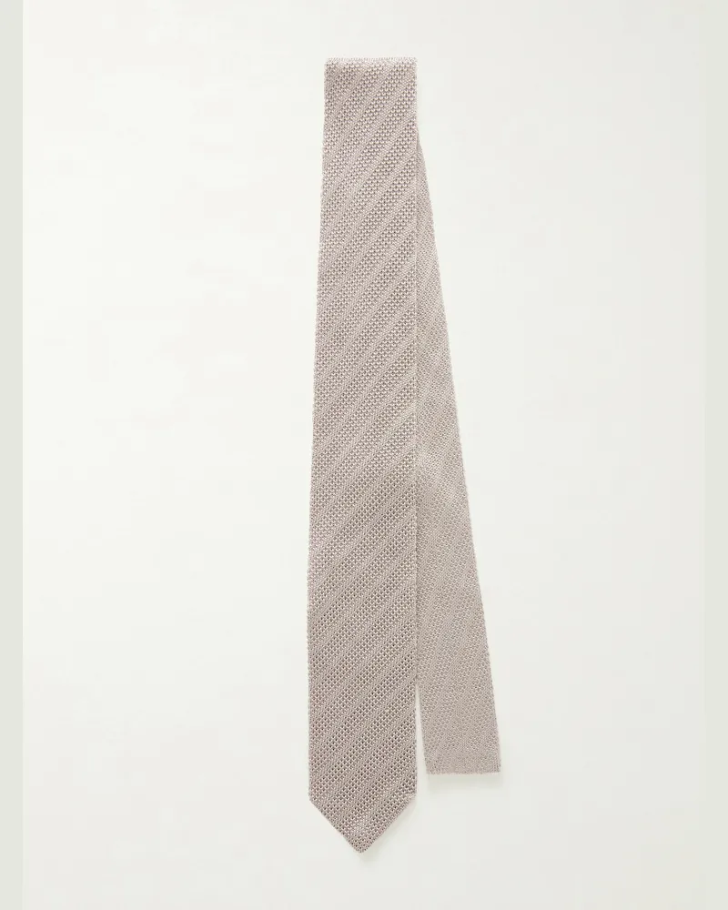 Brunello Cucinelli 8cm Striped Knitted Silk Tie Neutrals