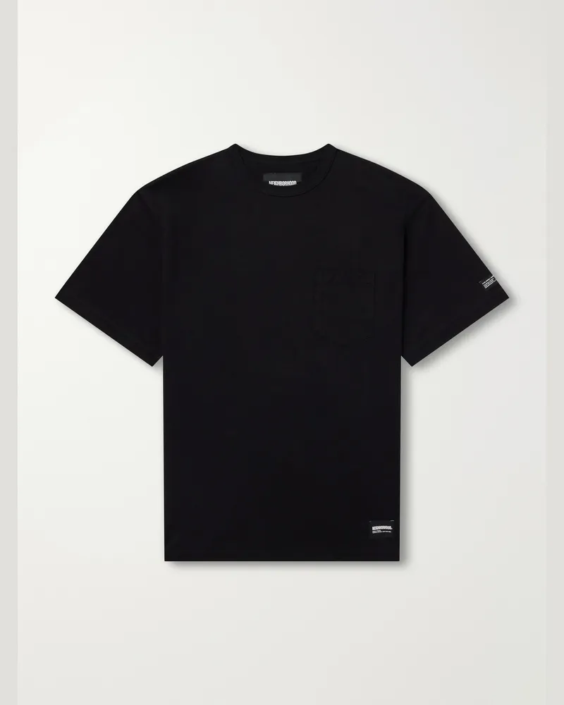 Neighborhood Logo-Appliquéd Cotton T-Shirt Black