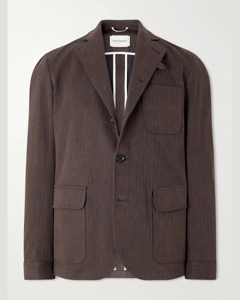 Oliver Spencer Solms Cotton-Blend Herringbone Suit Jacket Brown
