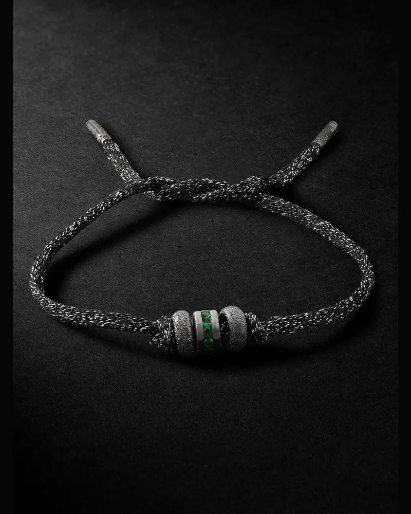 Carolina Bucci Forte Armband aus Kordel mit Lurex®, Details aus geschwärztem Gold und Tsavoriten Schwarz