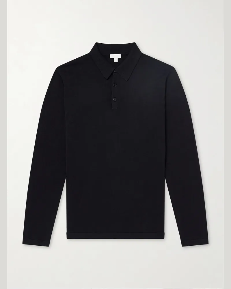 Sunspel Sea Island Cotton Polo Shirt Black