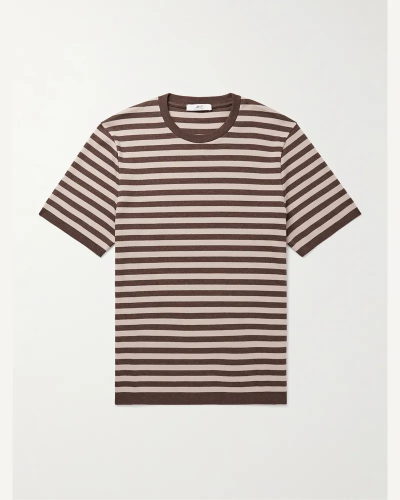 MR P. Gestreiftes T-Shirt aus Baumwoll-Piqué Braun