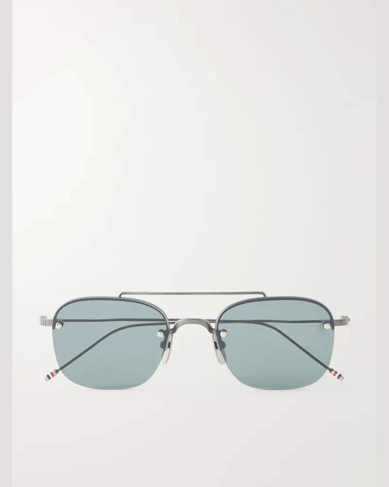 Thom Browne Aviator-Style Gold-Pleated Titanium Sunglasses Silver