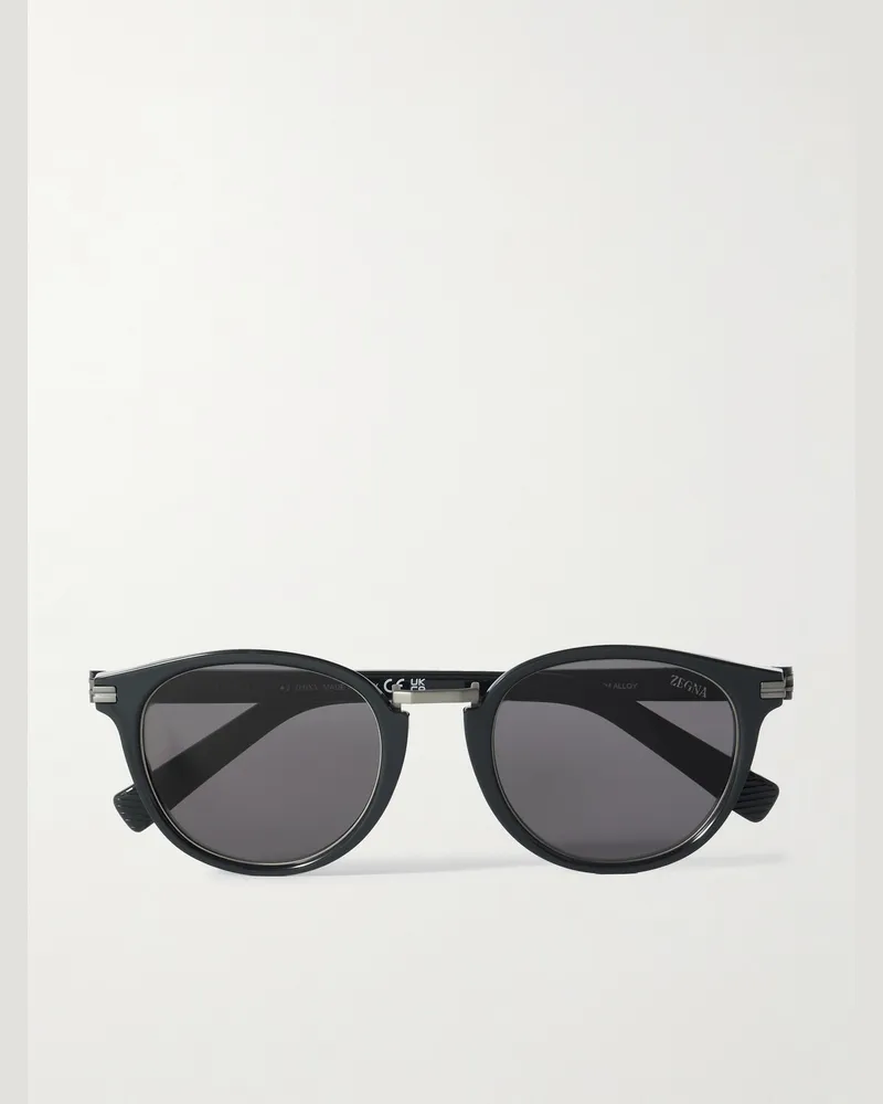 Ermenegildo Zegna Sonnenbrille mit rundem Rahmen aus Azetat und stahlgrauen Details Grau