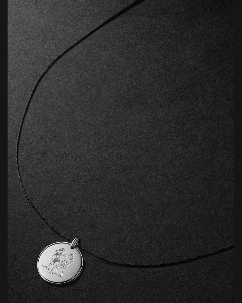 Duffy Jewellery Gemini 18-Karat White Gold and Cord Necklace Silver