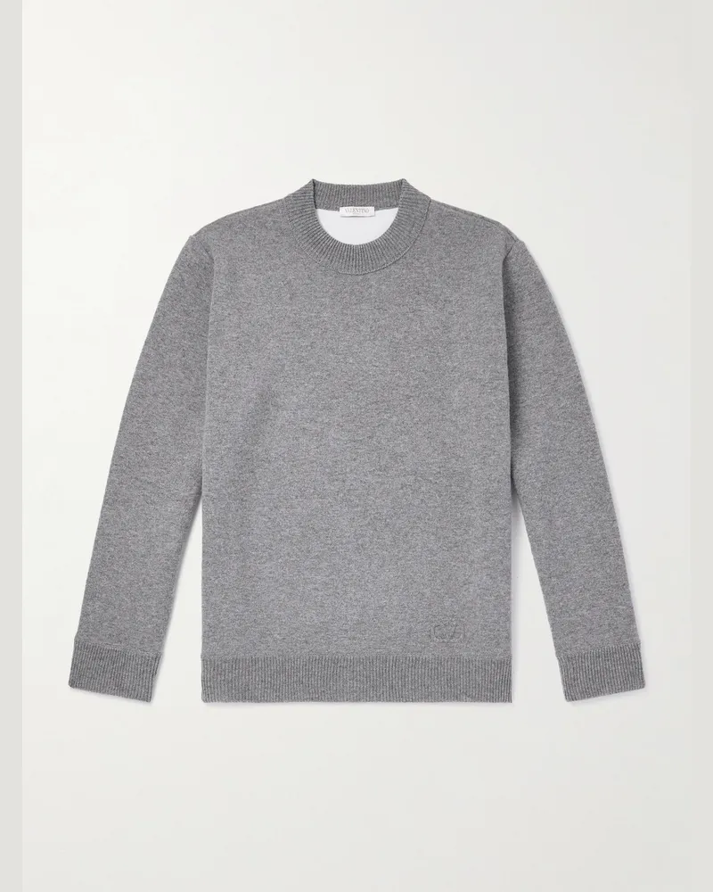 Valentino Garavani VLogo Pullover aus Stretch-Strick mit Logoapplikation Grau
