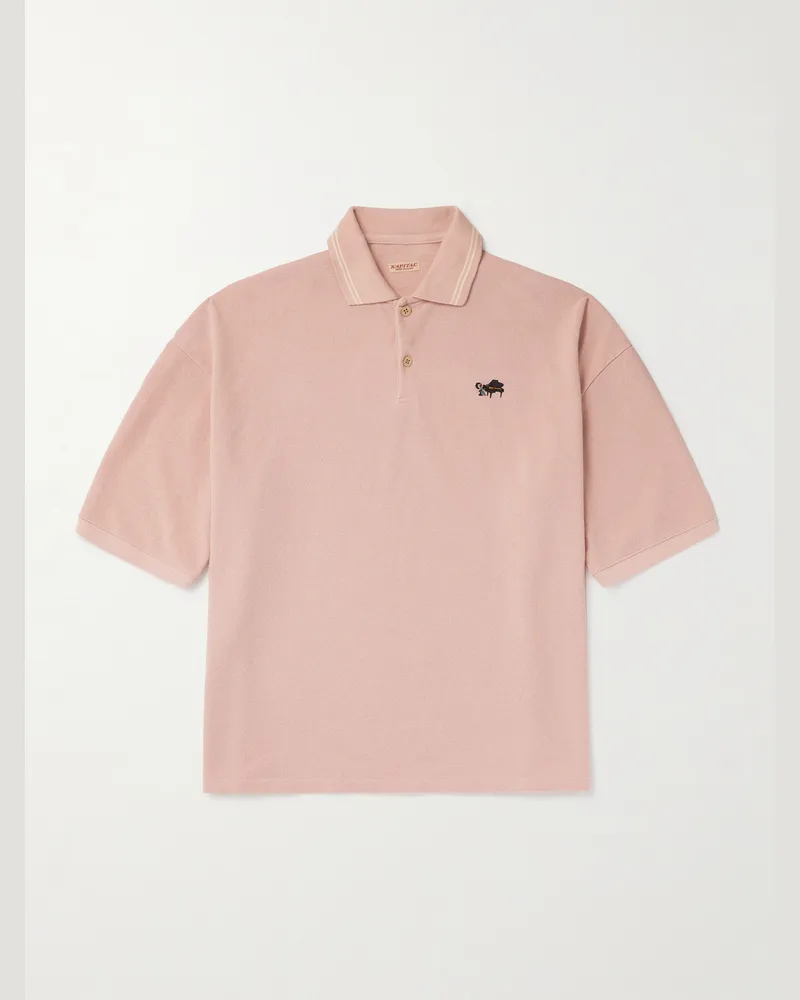 KAPITAL Box Polohemd aus Baumwoll-Piqué mit Stickerei und Streifen Pink