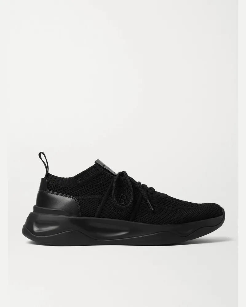 Berluti Shadow Leather-Trimmed Stretch-Knit Sneakers Black