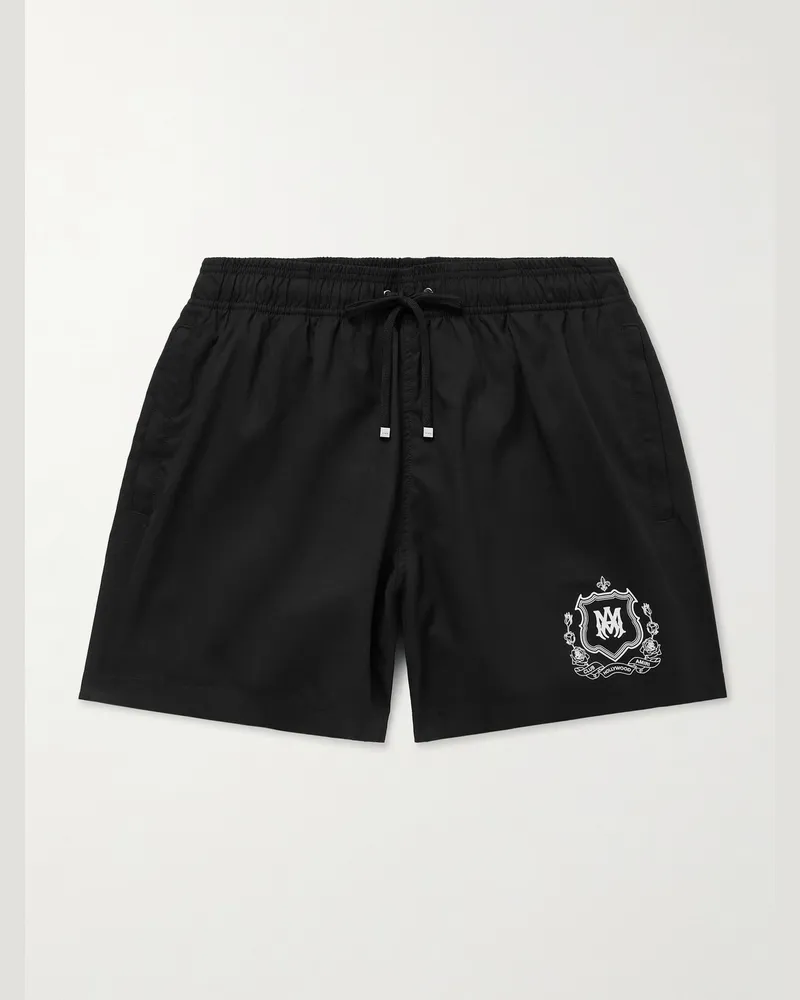 Amiri Gerade geschnittene mittellange Badeshorts mit Logoprint Schwarz