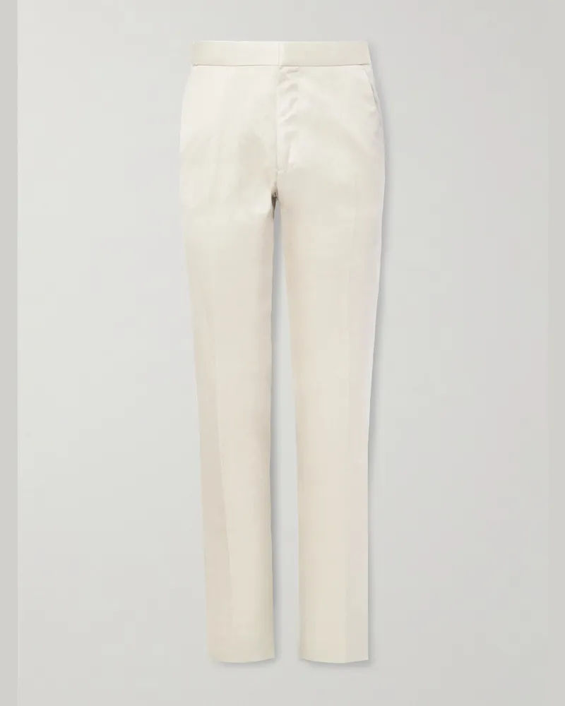 Tom Ford Dyllan gerade geschnittene Anzughose aus Twill aus einer Seiden-Leinenmischung Neutral