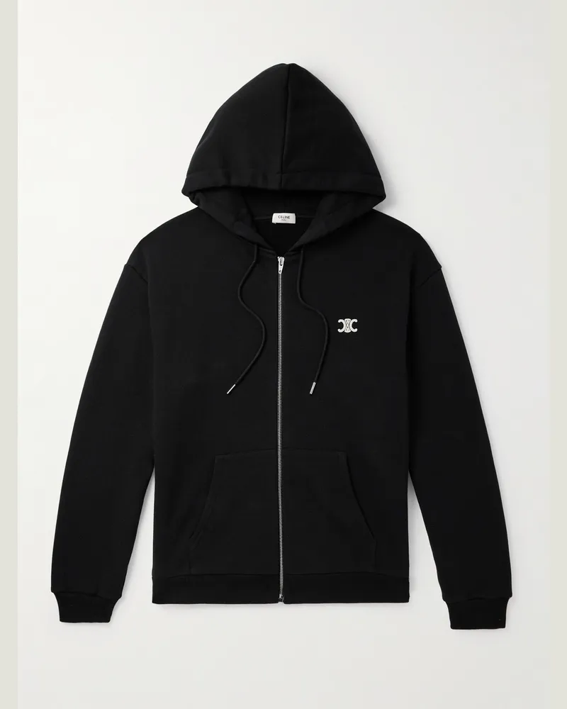Celine Kapuzenjacke aus einer Baumwoll-Kaschmirmischung mit Logostickerei und Reißverschluss Schwarz