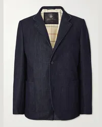 Loro Piana Spagna Jeansjacke aus einer Baumwoll-Kaschmirmischung mit Lederbesatz Blau