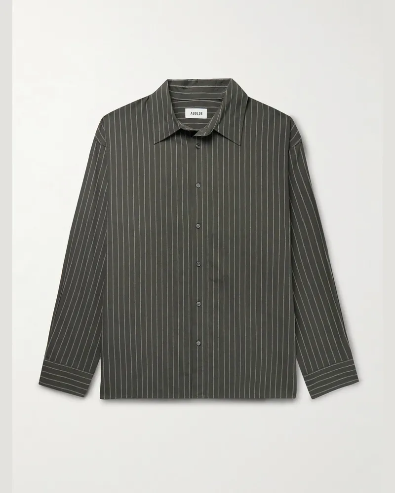 AGOLDE Aurel gestreiftes Hemd aus Baumwolle Grau