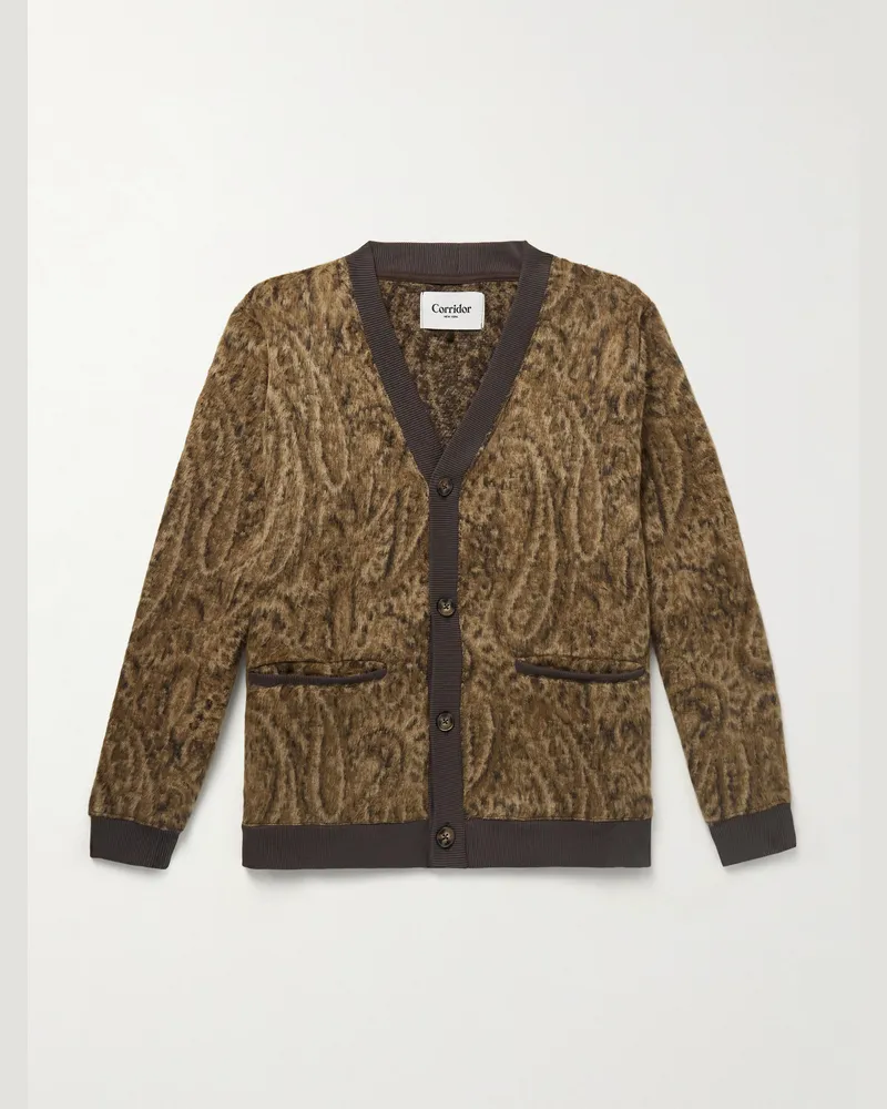 Corridor Opus Cardigan aus gebürstetem Jacquard-Strick mit Paisley-Muster Braun