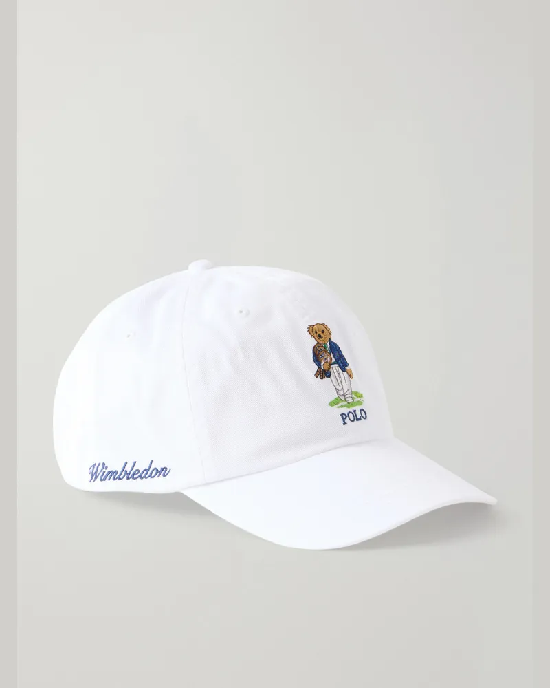 Ralph Lauren Wimbledon Logo-Embroidered Leather-Trimmed Cotton-Twill Baseball Cap White