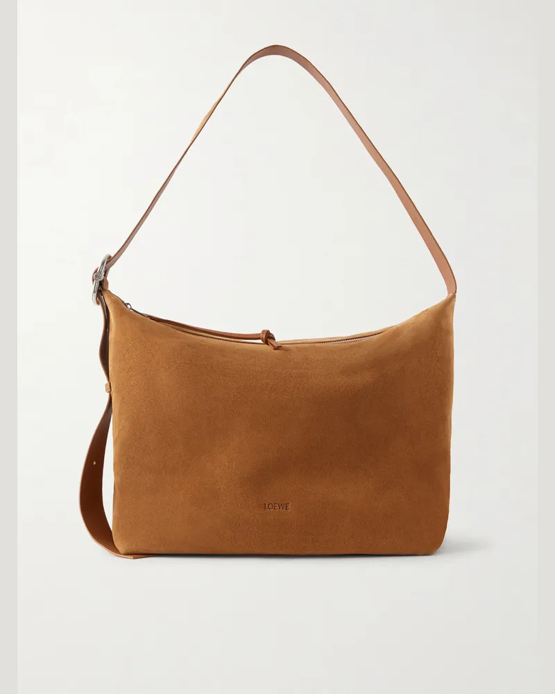 Loewe Loop Logo-Debossed Suede Messenger Bag Brown