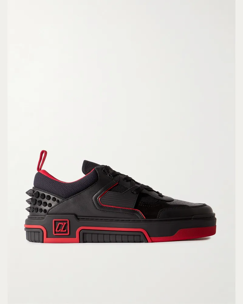 Christian Louboutin Astroloubi Spiked Leather, Suede and Mesh Sneakers Black