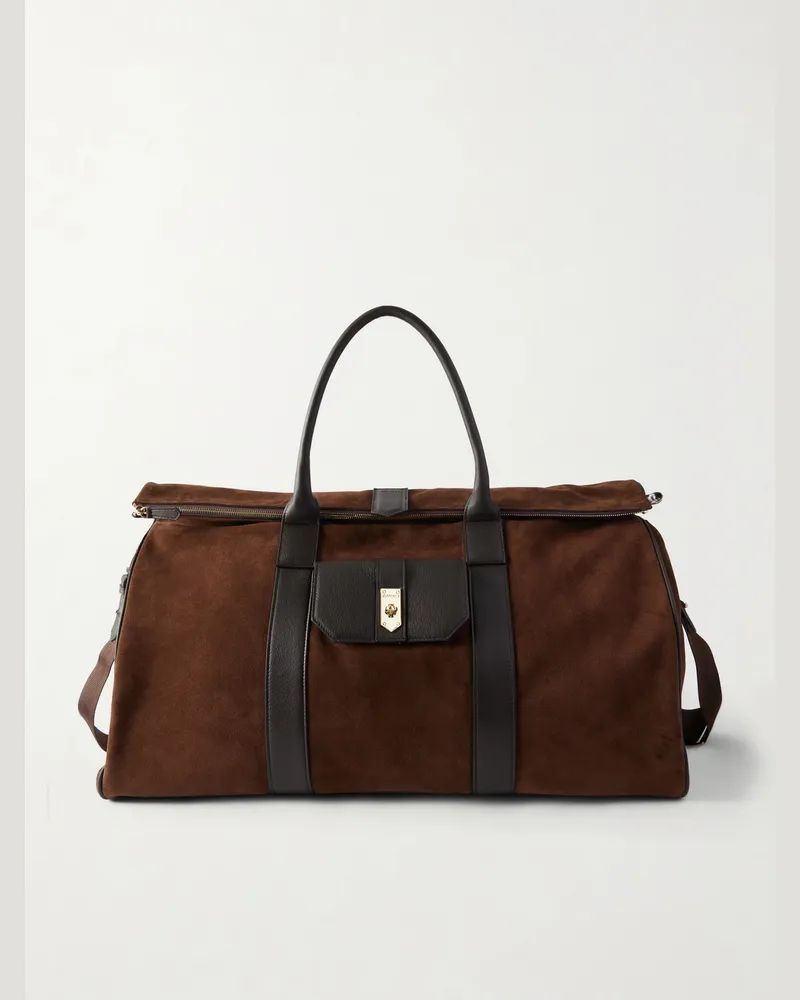 Canali Leather-Trimmed Suede tote Brown