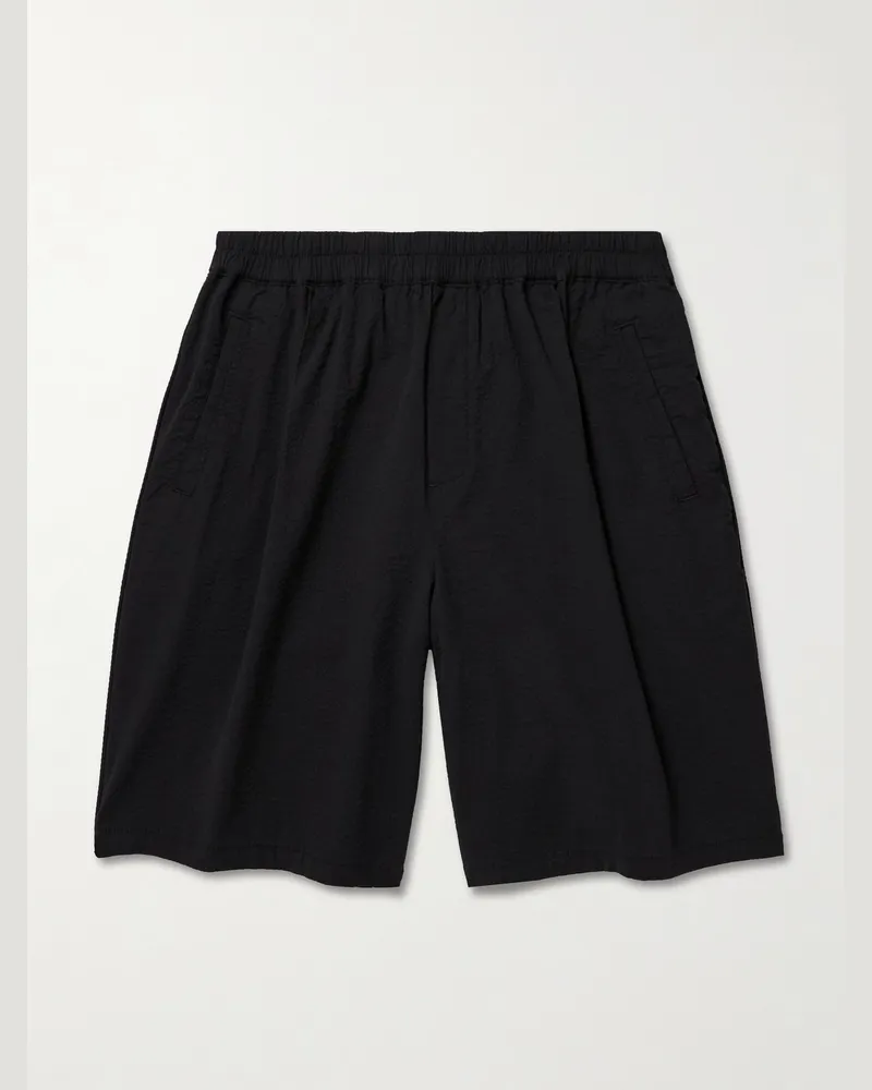 Folk Assembly Wide-Leg Cotton-Blend Seersucker Shorts Black