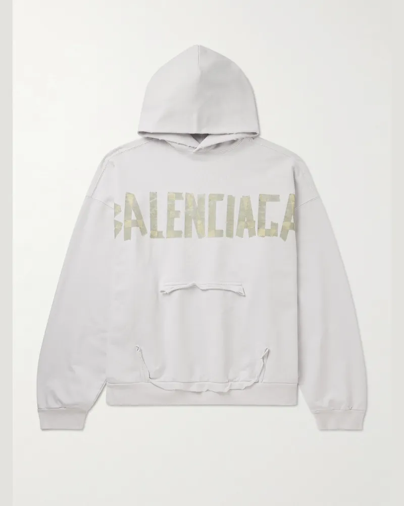 Balenciaga Oversized-Hoodie aus Baumwoll-Jersey in Distressed-Optik mit Logoprint Neutral