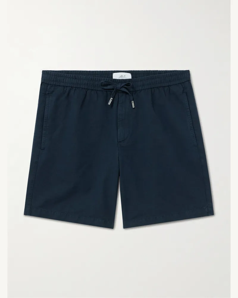 MR P. Gerade geschnittene Shorts aus einer Baumwoll-Leinenmischung mit Kordelzugbund Blau