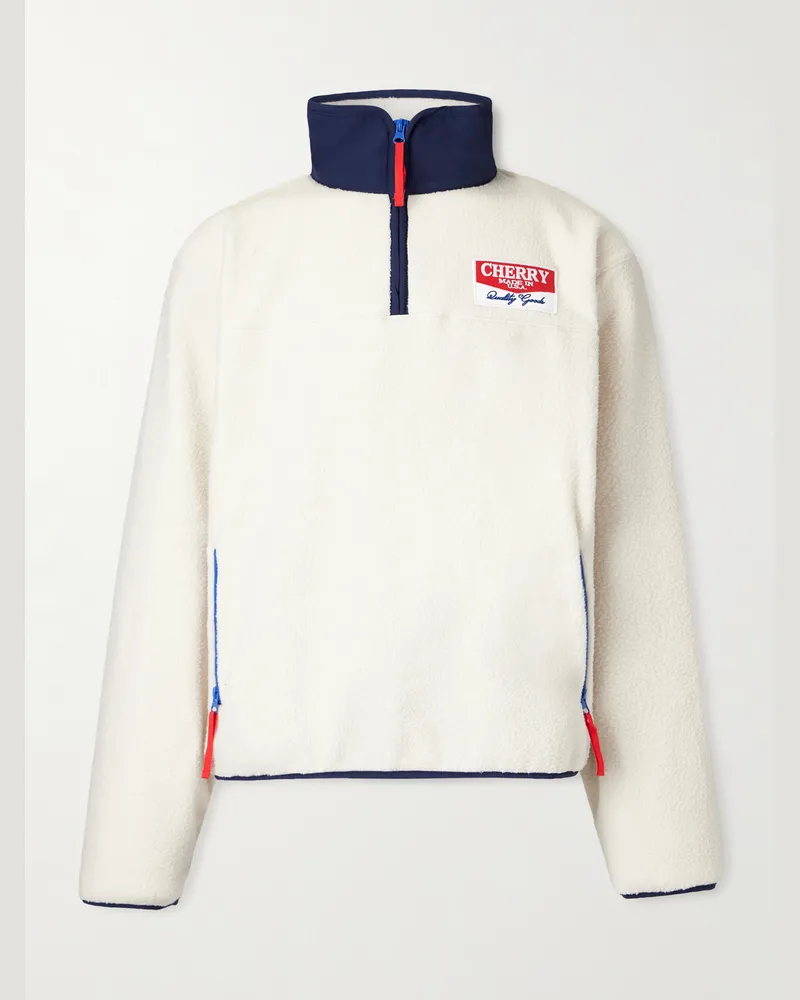 Cherry Los Angeles Logo-Appliquéd Fleece Half-Zip Sweatshirt Neutrals