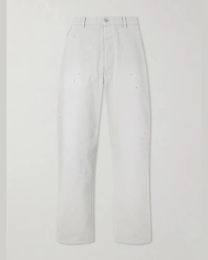 Maison Margiela Wide-Leg Paint-Splattered Cotton-Canvas Trousers Gray