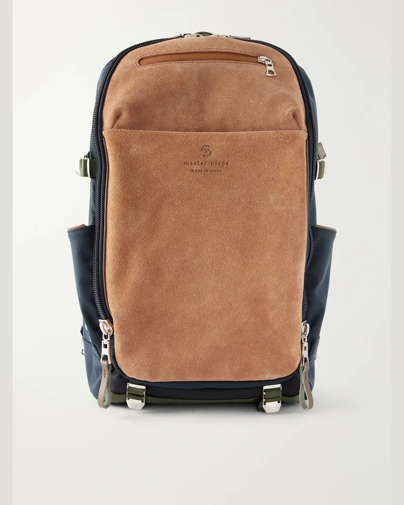 MASTER PIECE Grave Suede-Trimmed Canvas Backpack Brown