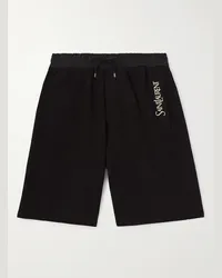 Saint Laurent Gerade geschnittene Shorts aus Baumwoll-Jersey mit Kordelzugbund und Logostickerei Schwarz