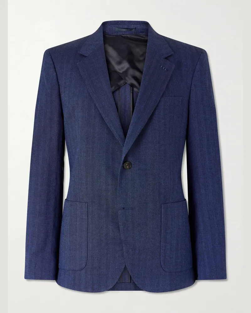 MR P. Herringbone Linen-Blend Suit Jacket Blue