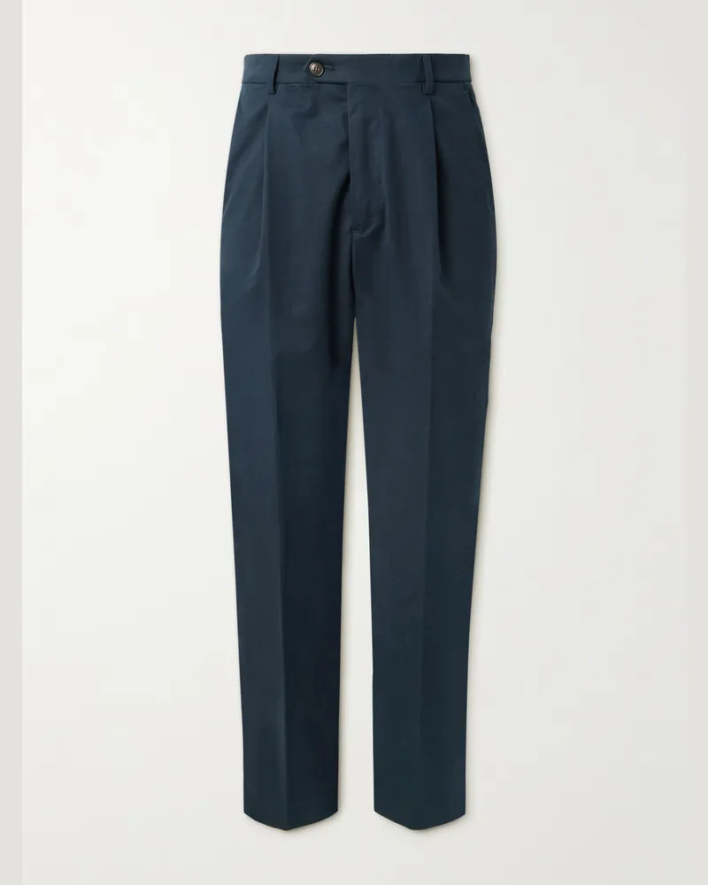 Umit Benan Richard gerade geschnittene Anzughose aus Twill aus einer Baumwollmischung mit Falten Blau