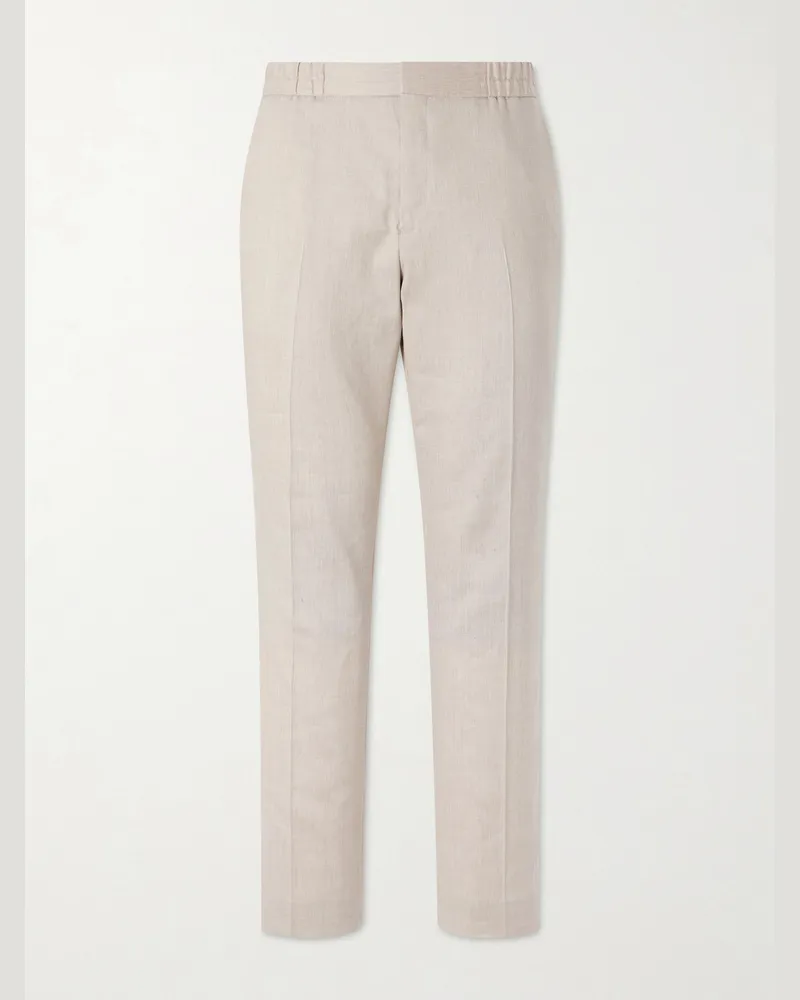 Paul Smith Straight-Leg Pleated Linen-Blend Trousers Neutrals