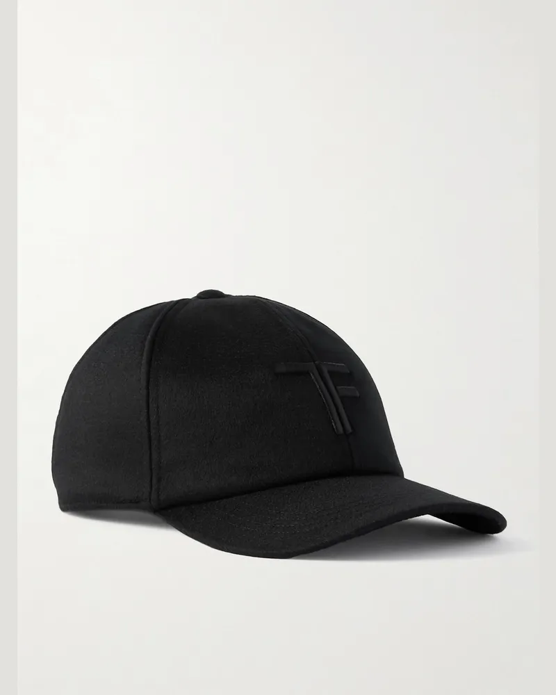 Tom Ford Leather-Trimmed Logo-Embroidered Cashmere Baseball Cap Black