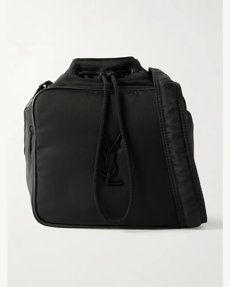 Saint Laurent Niki kleine Beuteltasche aus Shell mit Lederbesatz und Logoapplikation Schwarz